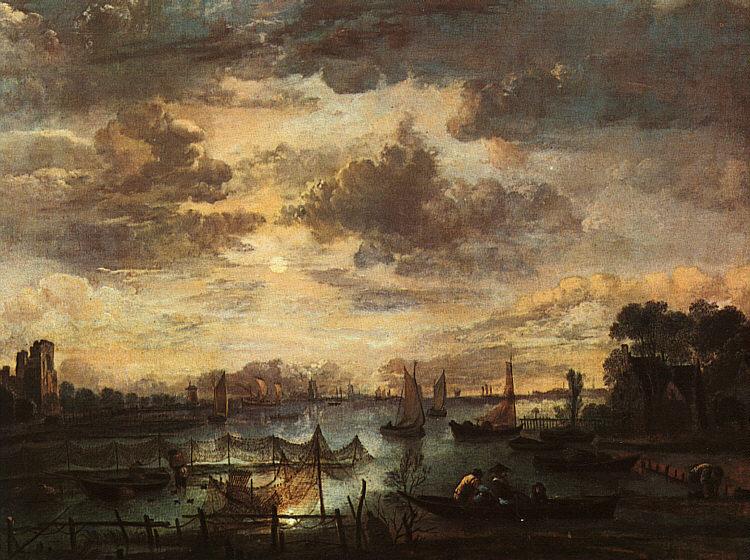 Aert van der Neer River Scene with Fishermen France oil painting art